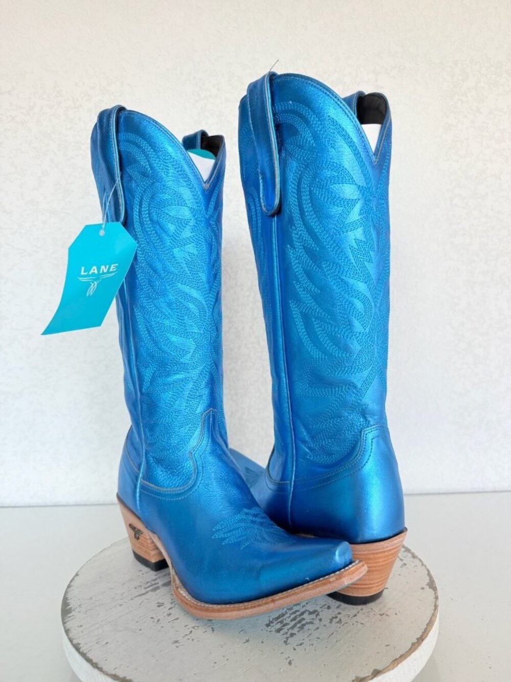Lane SMOKESHOW Blue Metallic Cowboy Boots Womens 8.5 Western Cowgirl Mid Calf